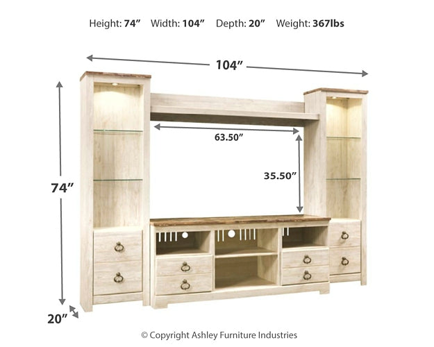 Willowton 4-Piece Entertainment Center Huntsville Furniture Outlet