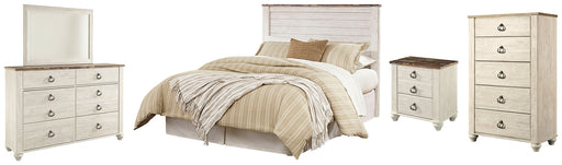 Willowton Queen/Full Panel Headboard with Mirrored Dresser, Chest and Nightstand Huntsville Furniture Outlet