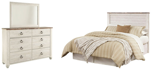 Willowton Queen/Full Panel Headboard with Mirrored Dresser Huntsville Furniture Outlet