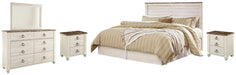 Willowton Queen/Full Panel Headboard with Mirrored Dresser and 2 Nightstands Huntsville Furniture Outlet