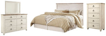 Willowton Queen/Full Panel Headboard with Mirrored Dresser and Chest Huntsville Furniture Outlet