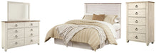 Willowton Queen/Full Panel Headboard with Mirrored Dresser and Chest Huntsville Furniture Outlet