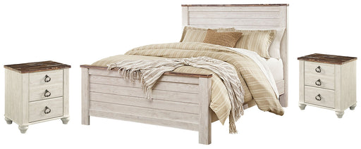 Willowton Queen Panel Bed with 2 Nightstands Huntsville Furniture Outlet