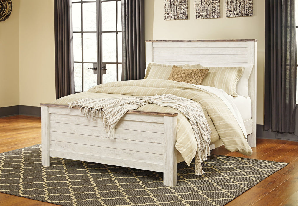 Willowton Queen Panel Bed with 2 Nightstands Huntsville Furniture Outlet