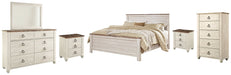 Willowton Queen Panel Bed with Mirrored Dresser, Chest and 2 Nightstands Huntsville Furniture Outlet