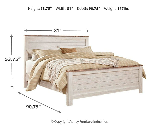 Willowton Queen Panel Bed with Mirrored Dresser, Chest and 2 Nightstands Huntsville Furniture Outlet