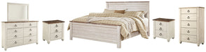 Willowton Queen Panel Bed with Mirrored Dresser, Chest and 2 Nightstands Huntsville Furniture Outlet