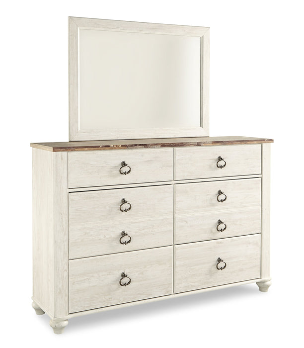 Willowton Queen Panel Bed with Mirrored Dresser Huntsville Furniture Outlet