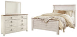 Willowton Queen Panel Bed with Mirrored Dresser Huntsville Furniture Outlet