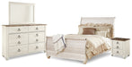 Willowton Queen Sleigh Bed with Mirrored Dresser and Nightstand Huntsville Furniture Outlet