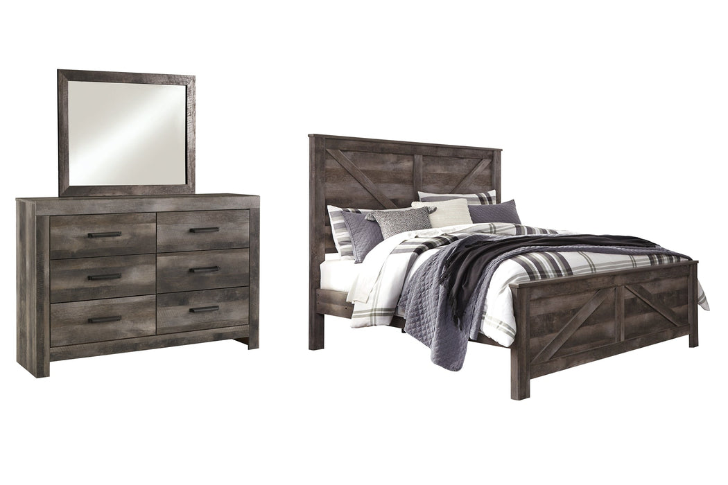 Wynnlow King Crossbuck Panel Bed with Mirrored Dresser Huntsville Furniture Outlet