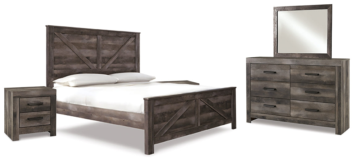 Wynnlow King Crossbuck Panel Bed with Mirrored Dresser and 2 Nightstands Huntsville Furniture Outlet