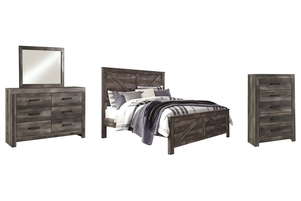 Wynnlow King Crossbuck Panel Bed with Mirrored Dresser and Chest Huntsville Furniture Outlet