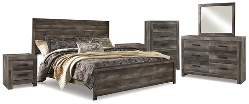 Wynnlow King Panel Bed with Mirrored Dresser, Chest and 2 Nightstands Huntsville Furniture Outlet