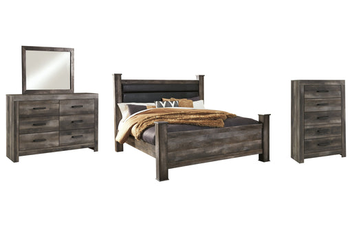 Wynnlow King Poster Bed with Mirrored Dresser and Chest Huntsville Furniture Outlet