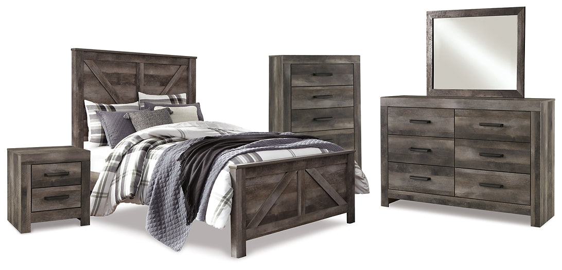 Wynnlow Queen Crossbuck Panel Bed with Mirrored Dresser, Chest and Nightstand Huntsville Furniture Outlet