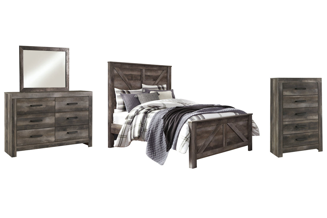 Wynnlow Queen Crossbuck Panel Bed with Mirrored Dresser and Chest Huntsville Furniture Outlet