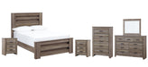 Zelen Full Panel Bed with Mirrored Dresser, Chest and 2 Nightstands Huntsville Furniture Outlet