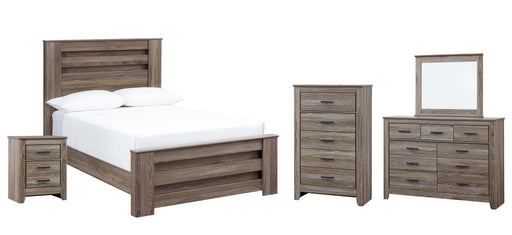 Zelen Full Panel Bed with Mirrored Dresser, Chest and Nightstand Huntsville Furniture Outlet