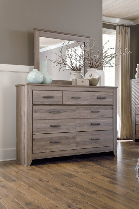 Zelen Full Panel Bed with Mirrored Dresser and Chest Huntsville Furniture Outlet