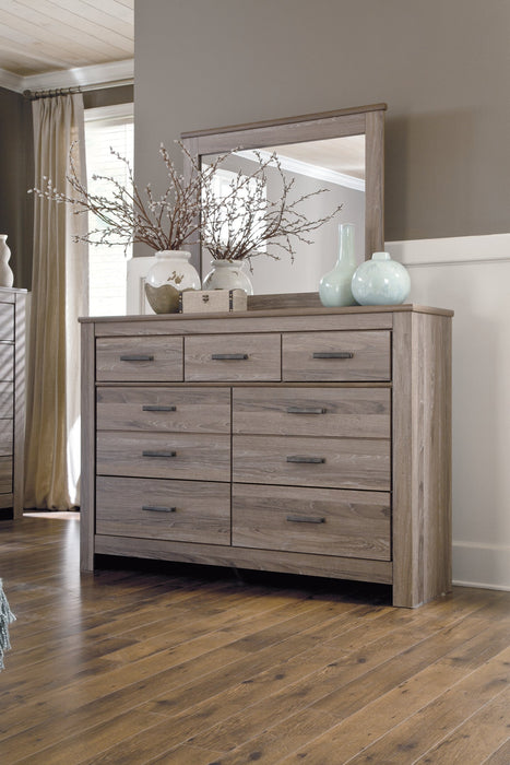 Zelen Full Panel Headboard with Mirrored Dresser, Chest and 2 Nightstands Huntsville Furniture Outlet