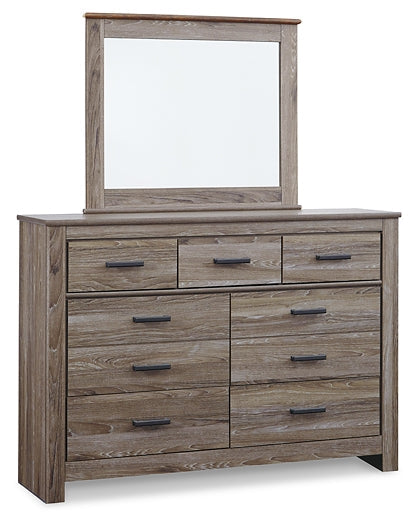 Zelen Full Panel Headboard with Mirrored Dresser, Chest and 2 Nightstands Huntsville Furniture Outlet