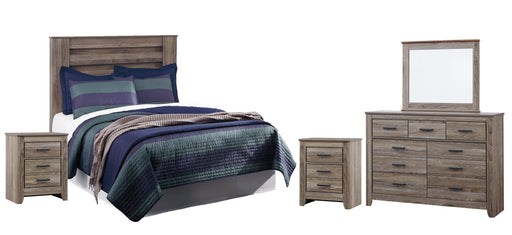 Zelen Full Panel Headboard with Mirrored Dresser and 2 Nightstands Huntsville Furniture Outlet