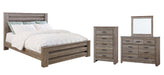 Zelen King Panel Bed with Mirrored Dresser, Chest and Nightstand Huntsville Furniture Outlet