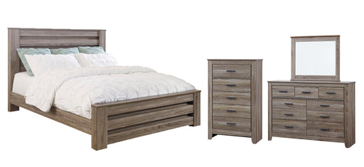 Zelen King Panel Bed with Mirrored Dresser, Chest and Nightstand Huntsville Furniture Outlet