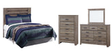 Zelen Queen/Full Panel Headboard with Mirrored Dresser and Chest Huntsville Furniture Outlet