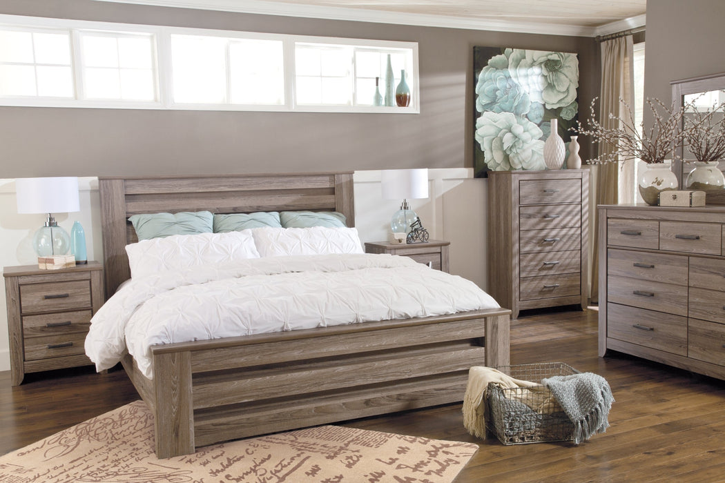 Zelen Queen/Full Panel Headboard with Mirrored Dresser and Chest Huntsville Furniture Outlet