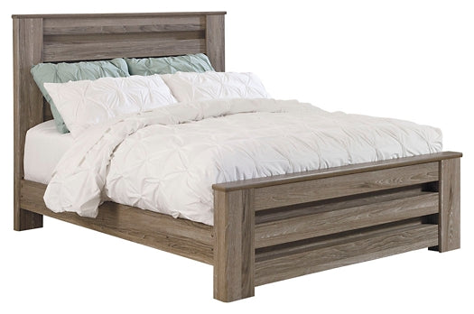 Zelen Queen Panel Bed with Mirrored Dresser, Chest and Nightstand Huntsville Furniture Outlet