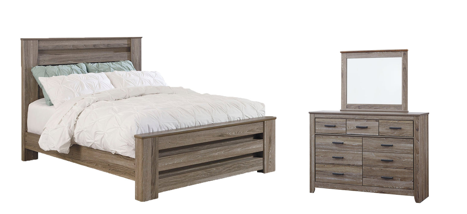 Zelen Queen Panel Bed with Mirrored Dresser Huntsville Furniture Outlet