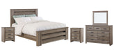 Zelen Queen Panel Bed with Mirrored Dresser and 2 Nightstands Huntsville Furniture Outlet