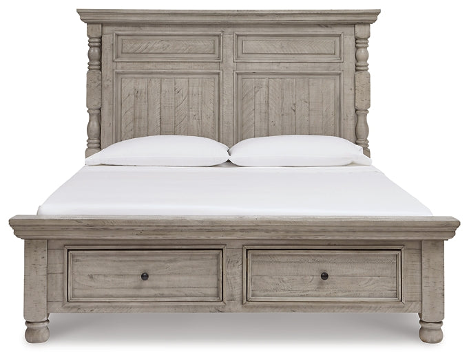 Harrastone Queen Panel Bed with Mirrored Dresser and 2 Nightstands