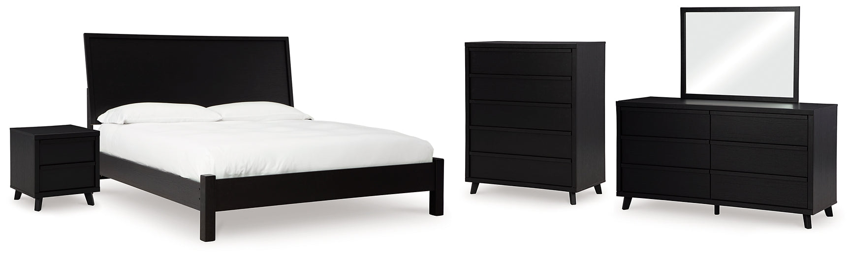 Danziar Queen Panel Bed with Mirrored Dresser, Chest and Nightstand