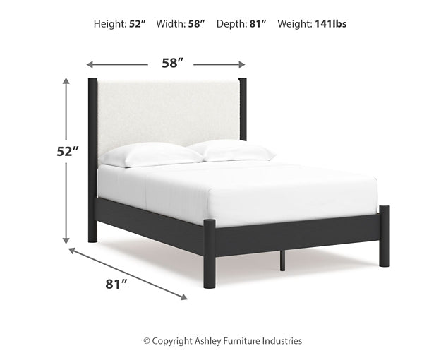 Cadmori Full Upholstered Panel Bed with Mirrored Dresser