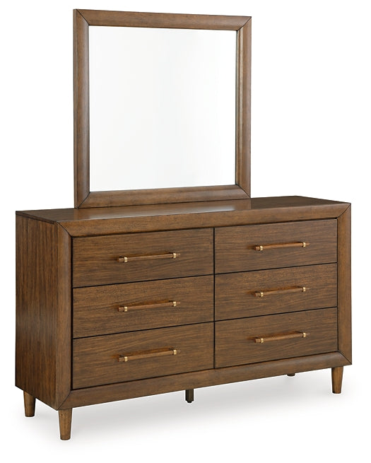 Lyncott California King Upholstered Bed with Mirrored Dresser and Nightstand