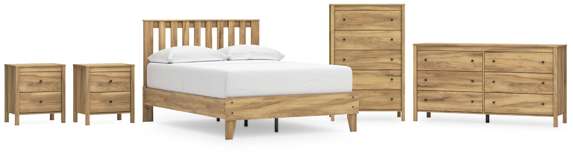 Bermacy Full Platform Panel Bed with Dresser, Chest and 2 Nightstands