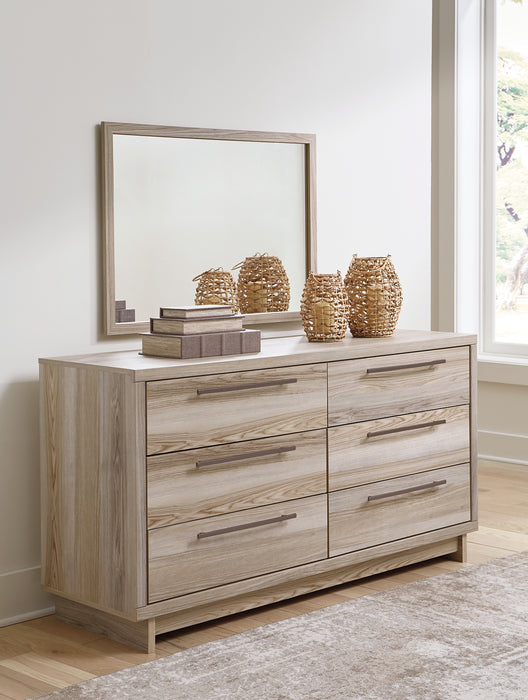 Hasbrick Queen Panel Bed with Mirrored Dresser, Chest and Nightstand