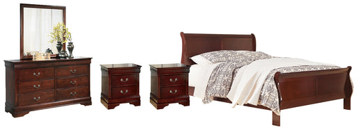 Alisdair California King Sleigh Bed with Mirrored Dresser and 2 Nightstands Huntsville Furniture Outlet