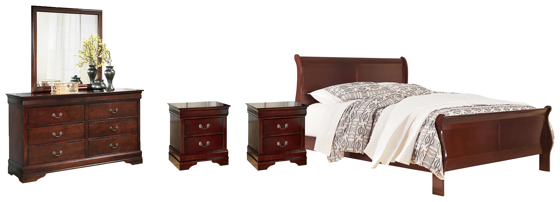 Alisdair King Sleigh Bed with Mirrored Dresser and 2 Nightstands Huntsville Furniture Outlet