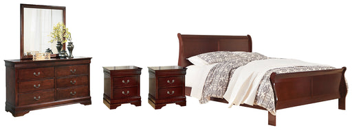 Alisdair Queen Sleigh Bed with Mirrored Dresser, Chest and 2 Nightstands Huntsville Furniture Outlet