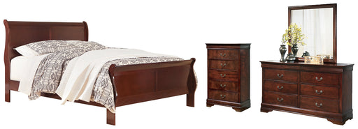 Alisdair Queen Sleigh Bed with Mirrored Dresser and Chest Huntsville Furniture Outlet