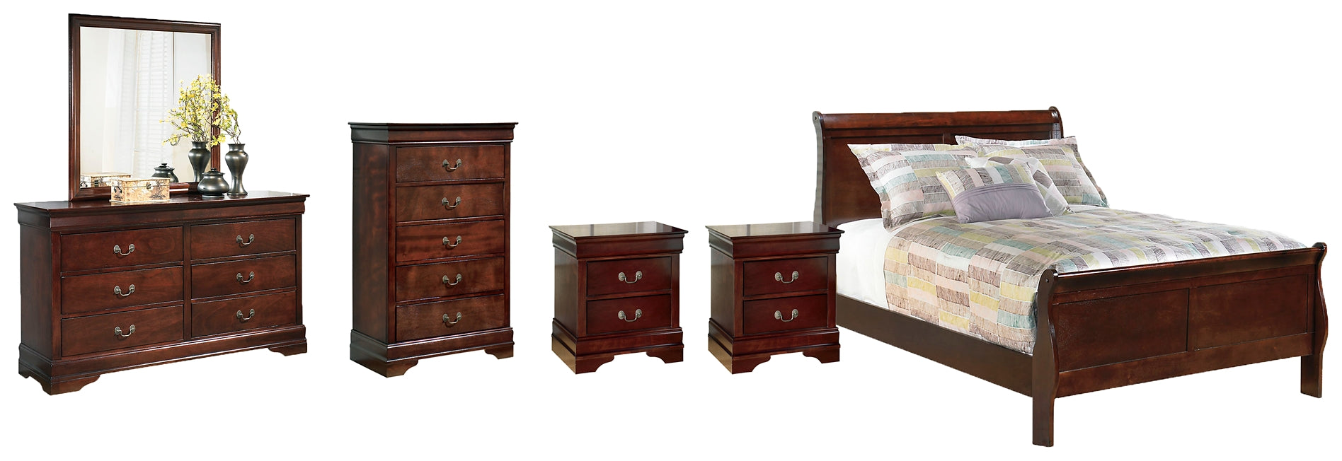 Alisdair Twin Sleigh Bed with Mirrored Dresser, Chest and 2 Nightstands Huntsville Furniture Outlet