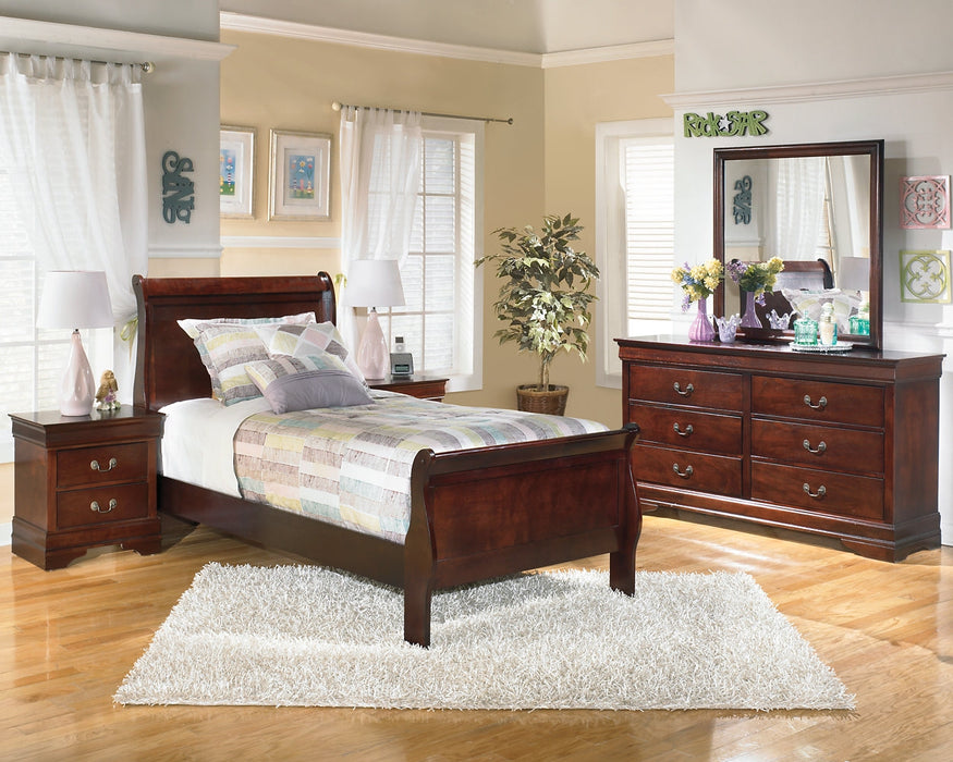 Alisdair Twin Sleigh Bed with Mirrored Dresser and 2 Nightstands Huntsville Furniture Outlet