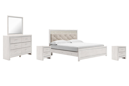 Altyra King Panel Bed with Mirrored Dresser and 2 Nightstands Huntsville Furniture Outlet