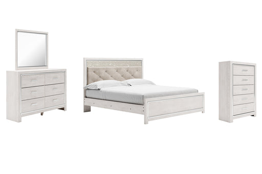 Altyra King Panel Bed with Mirrored Dresser and Chest Huntsville Furniture Outlet