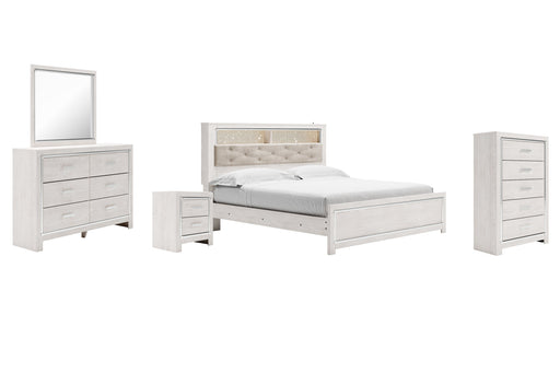 Altyra King Panel Bookcase Bed with Mirrored Dresser, Chest and Nightstand Huntsville Furniture Outlet