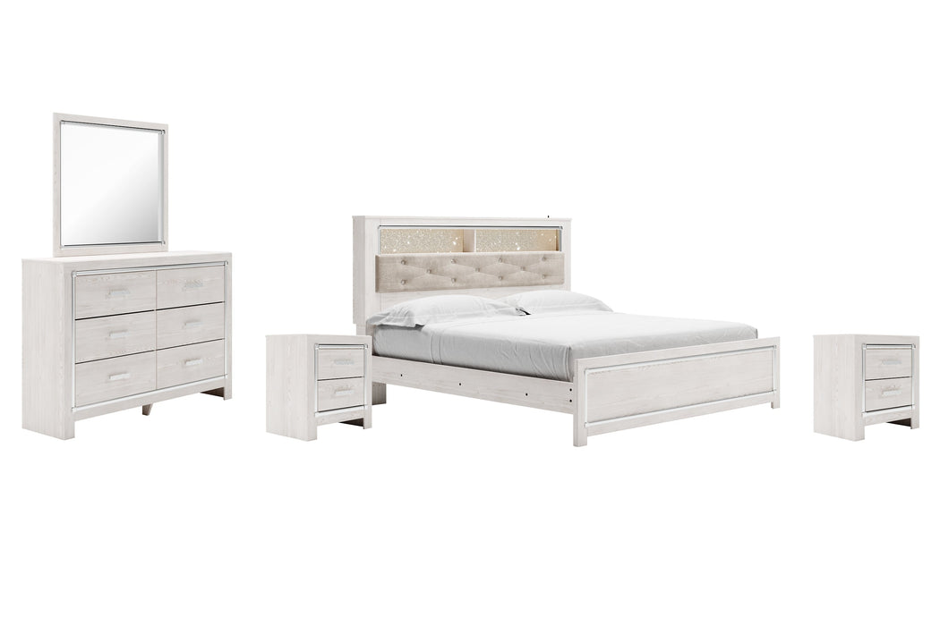 Altyra King Panel Bookcase Bed with Mirrored Dresser and 2 Nightstands Huntsville Furniture Outlet